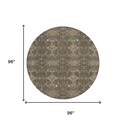 8' Chocolate And Brown Round Geometric Washable Indoor Outdoor Area Rug HomeRoots
