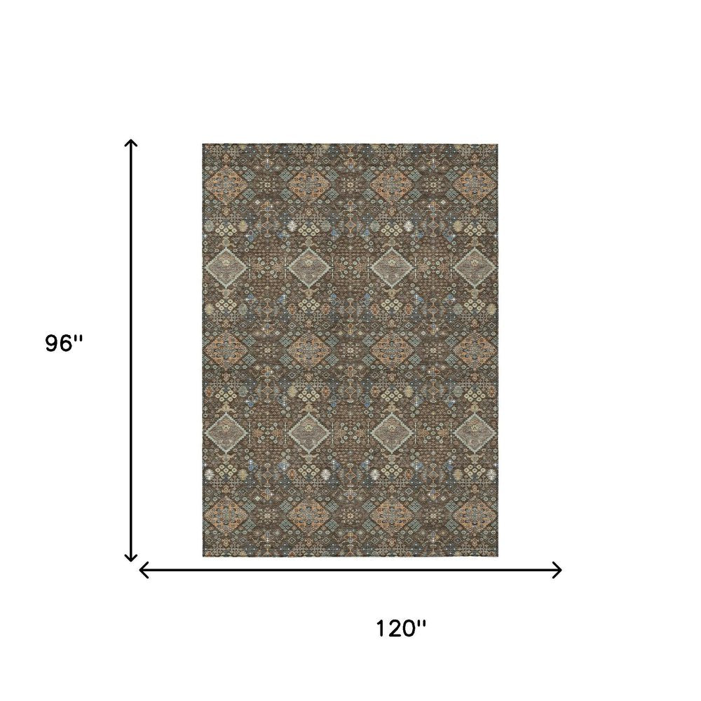 8' X 10' Chocolate And Brown Geometric Washable Indoor Outdoor Area Rug HomeRoots