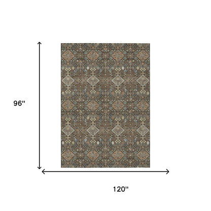 8' X 10' Chocolate And Brown Geometric Washable Indoor Outdoor Area Rug HomeRoots
