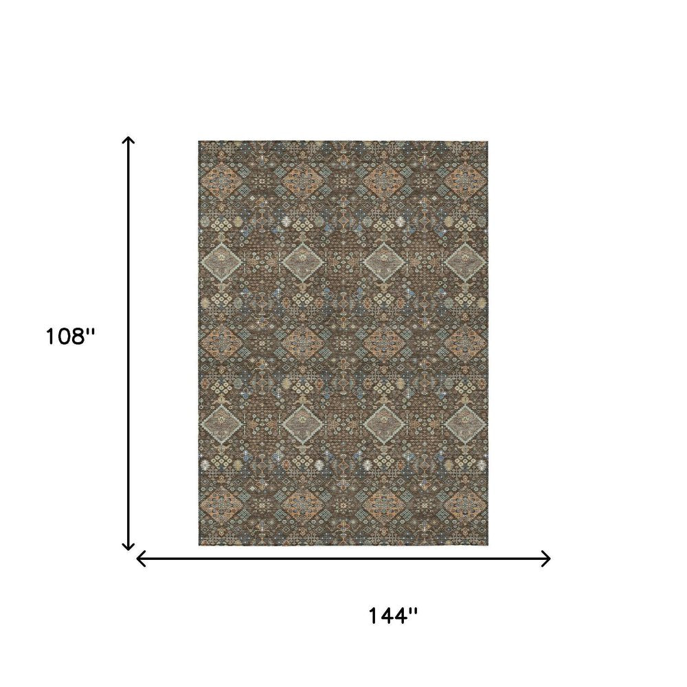 9' X 12' Chocolate And Brown Geometric Washable Indoor Outdoor Area Rug HomeRoots