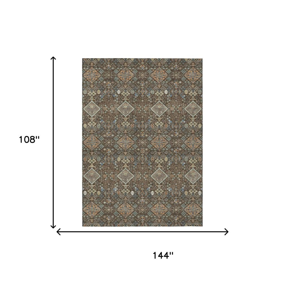 9' X 12' Chocolate And Brown Geometric Washable Indoor Outdoor Area Rug HomeRoots