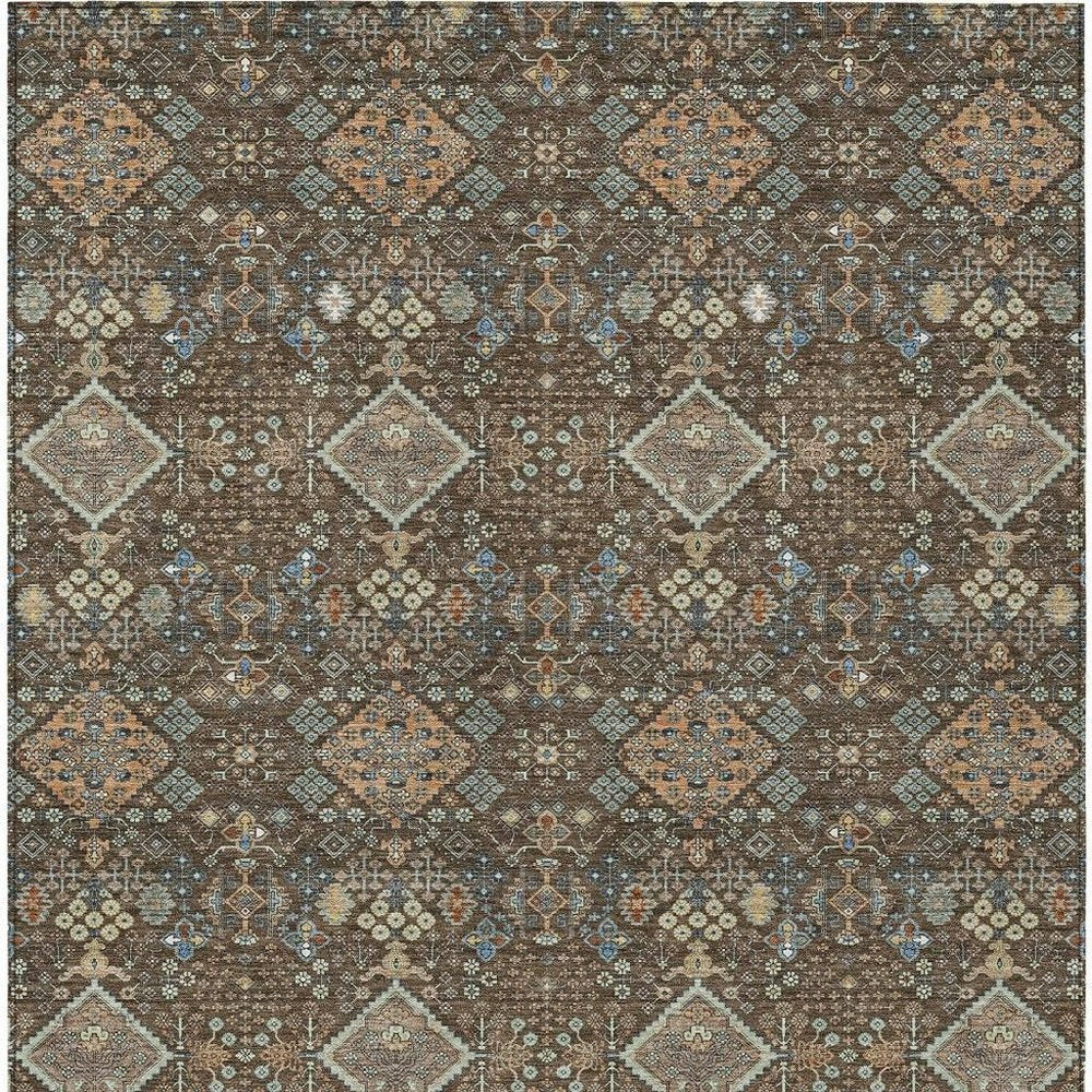 9' X 12' Chocolate And Brown Geometric Washable Indoor Outdoor Area Rug HomeRoots