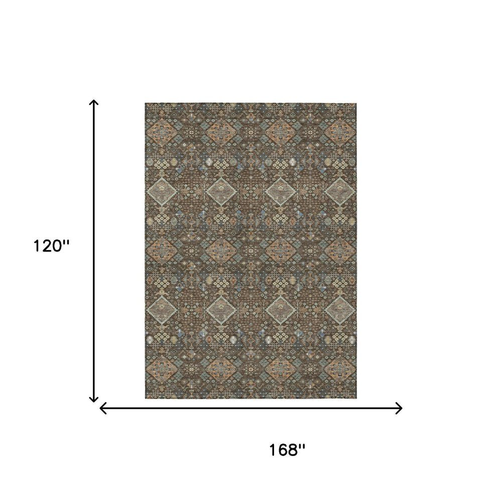 10' X 14' Chocolate And Brown Geometric Washable Indoor Outdoor Area Rug HomeRoots