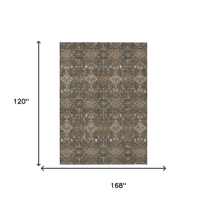 10' X 14' Chocolate And Brown Geometric Washable Indoor Outdoor Area Rug HomeRoots