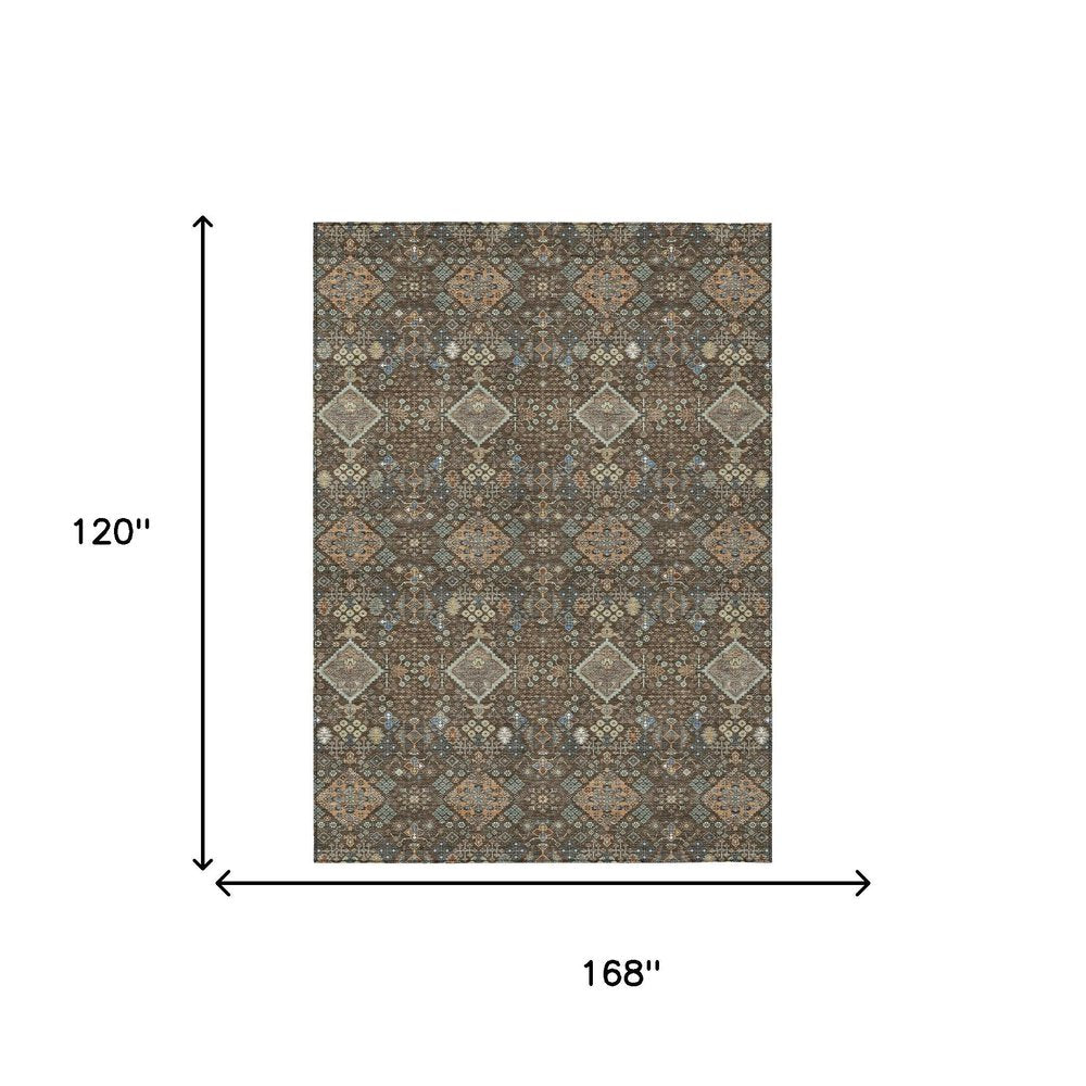 10' X 14' Chocolate And Brown Geometric Washable Indoor Outdoor Area Rug HomeRoots