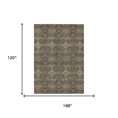 10' X 14' Chocolate And Brown Geometric Washable Indoor Outdoor Area Rug HomeRoots