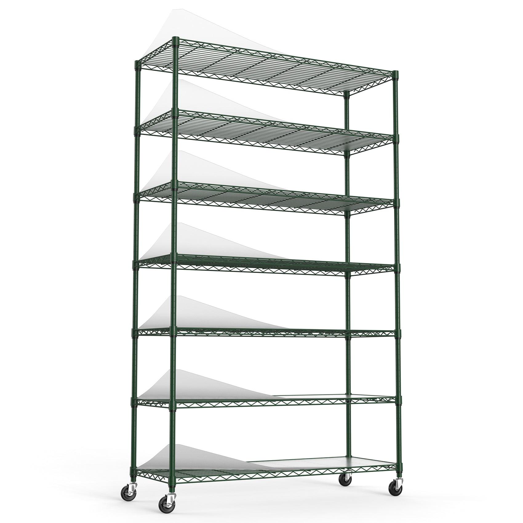 7 Tier Wire Shelving Unit 2450 LBS NSF Height Adjustable Metal Garage Storage Shelves with Wheels Green - FurniFindUSA