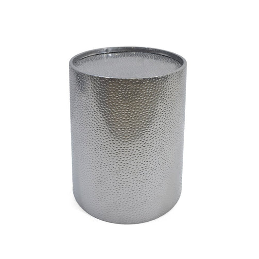 22" Silver Hammered Iron Round Drum End Table