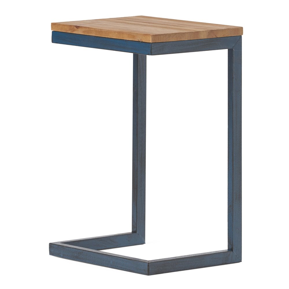 26" Natural and Blue Wood and Iron End Table HomeRoots