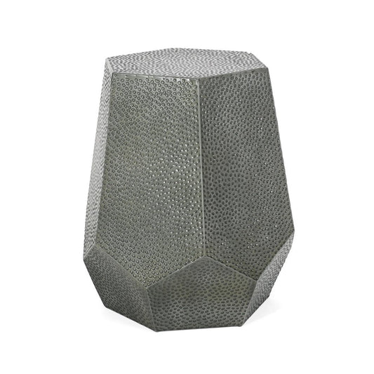 23" Silver Hammered Iron Hexagonal Pedestal End Table