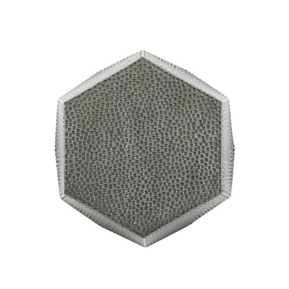 23" Silver Hammered Iron Hexagonal Pedestal End Table