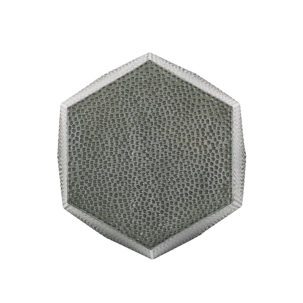 23" Silver Hammered Iron Hexagonal Pedestal End Table HomeRoots