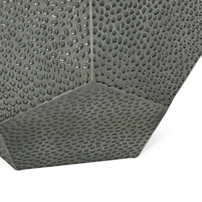 23" Silver Hammered Iron Hexagonal Pedestal End Table