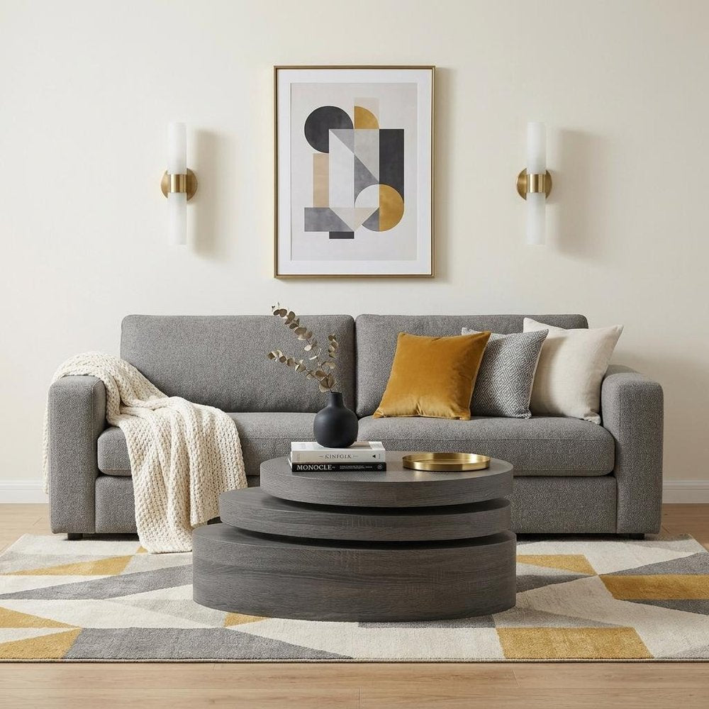 32" Gray Wood Oval Drum Coffee Table With Storage HomeRoots