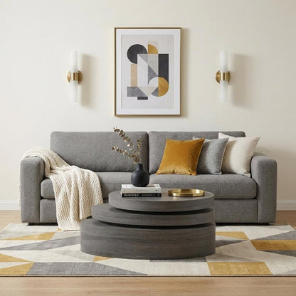 32" Gray Wood Oval Drum Coffee Table With Storage