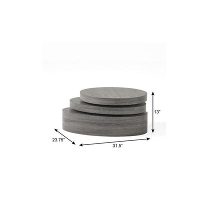 32" Gray Wood Oval Drum Coffee Table With Storage