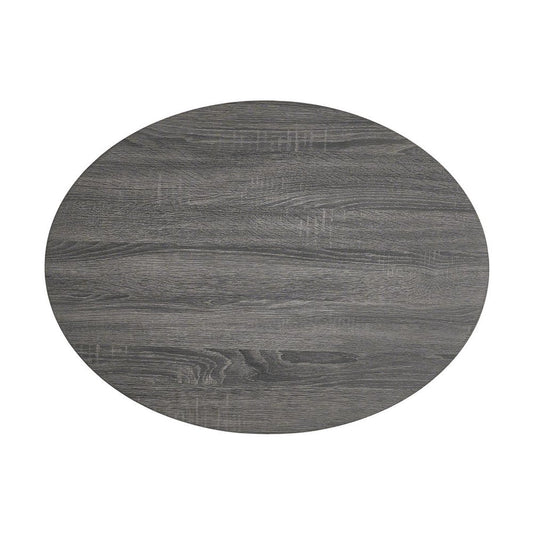 32" Gray Wood Oval Drum Coffee Table With Storage