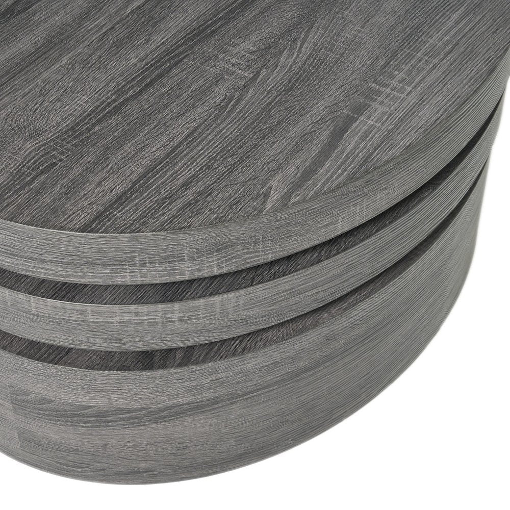 32" Gray Wood Oval Drum Coffee Table With Storage HomeRoots