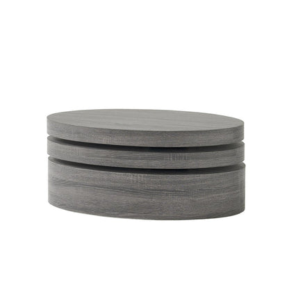 32" Gray Wood Oval Drum Coffee Table With Storage HomeRoots