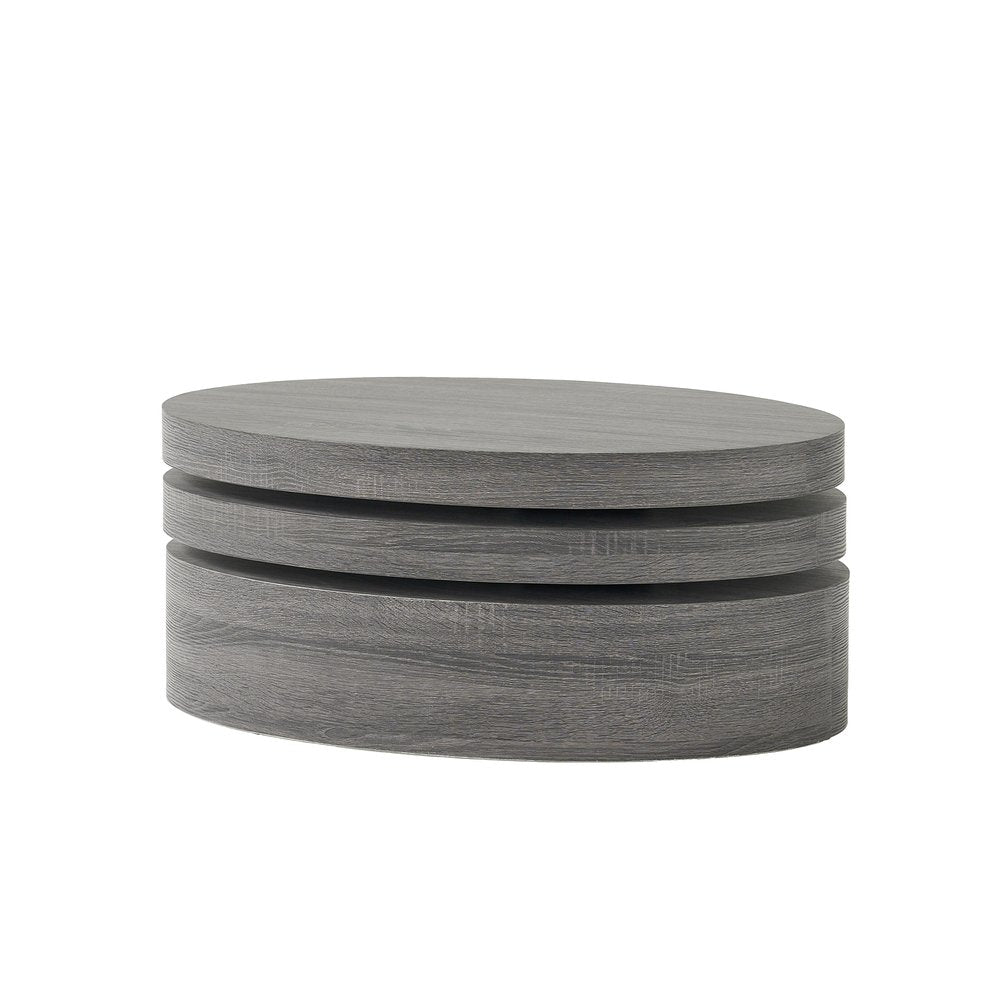 32" Gray Wood Oval Drum Coffee Table With Storage — view 4