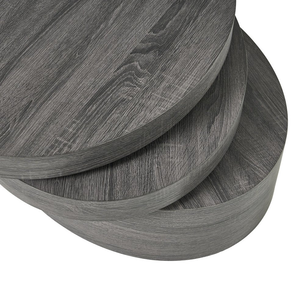32" Gray Wood Oval Drum Coffee Table With Storage — view 5