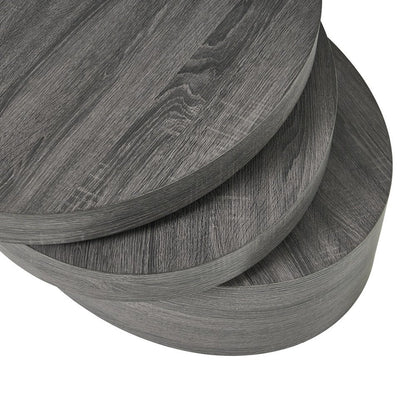 32" Gray Wood Oval Drum Coffee Table With Storage