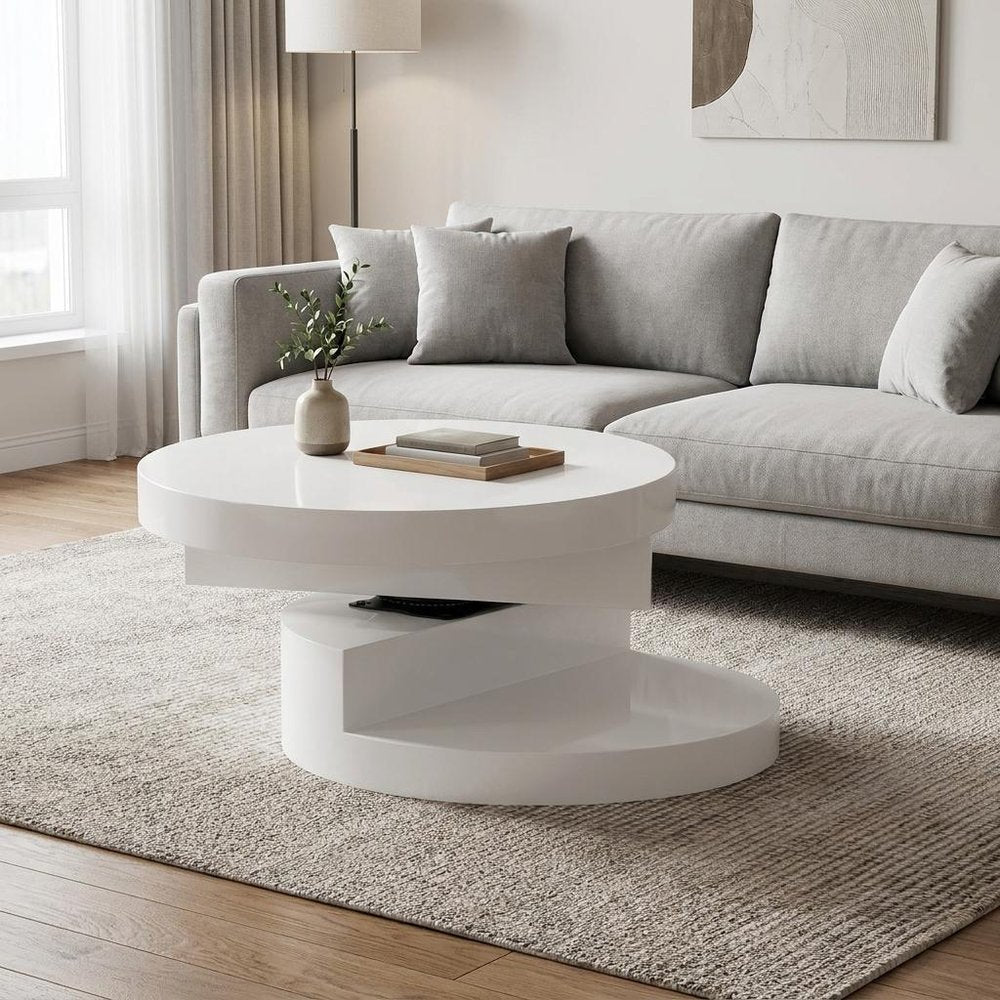 38" White Wood Oval Pedestal Coffee Table — view 9