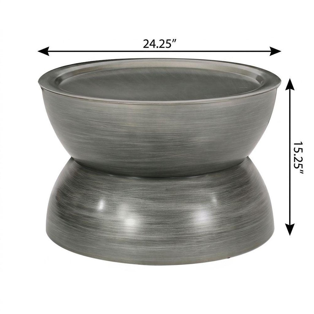 24" Antiqued Silver Iron Round Hourglass End Table
