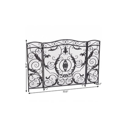 54" Black Ornate Carved Scrollwork Iron Ethanol Fireplace