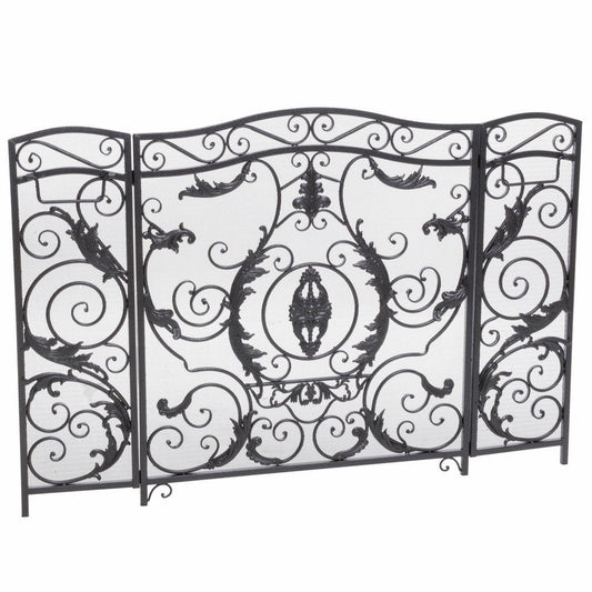 54" Black Ornate Carved Scrollwork Iron Ethanol Fireplace