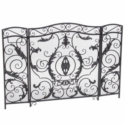 54" Black Ornate Carved Scrollwork Iron Ethanol Fireplace