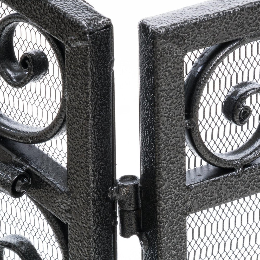 54" Black Ornate Carved Scrollwork Iron Ethanol Fireplace — view 4