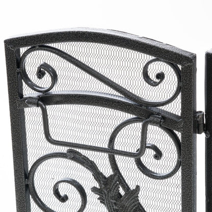 54" Black Ornate Carved Scrollwork Iron Ethanol Fireplace HomeRoots