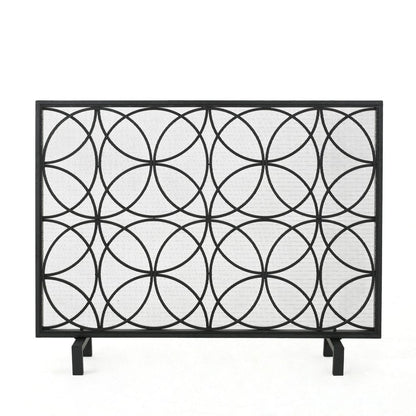 41" Black Carved Geometric Iron And Metal Ethanol Fireplace
