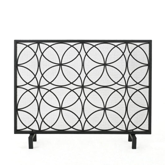 41" Black Carved Geometric Iron And Metal Ethanol Fireplace HomeRoots