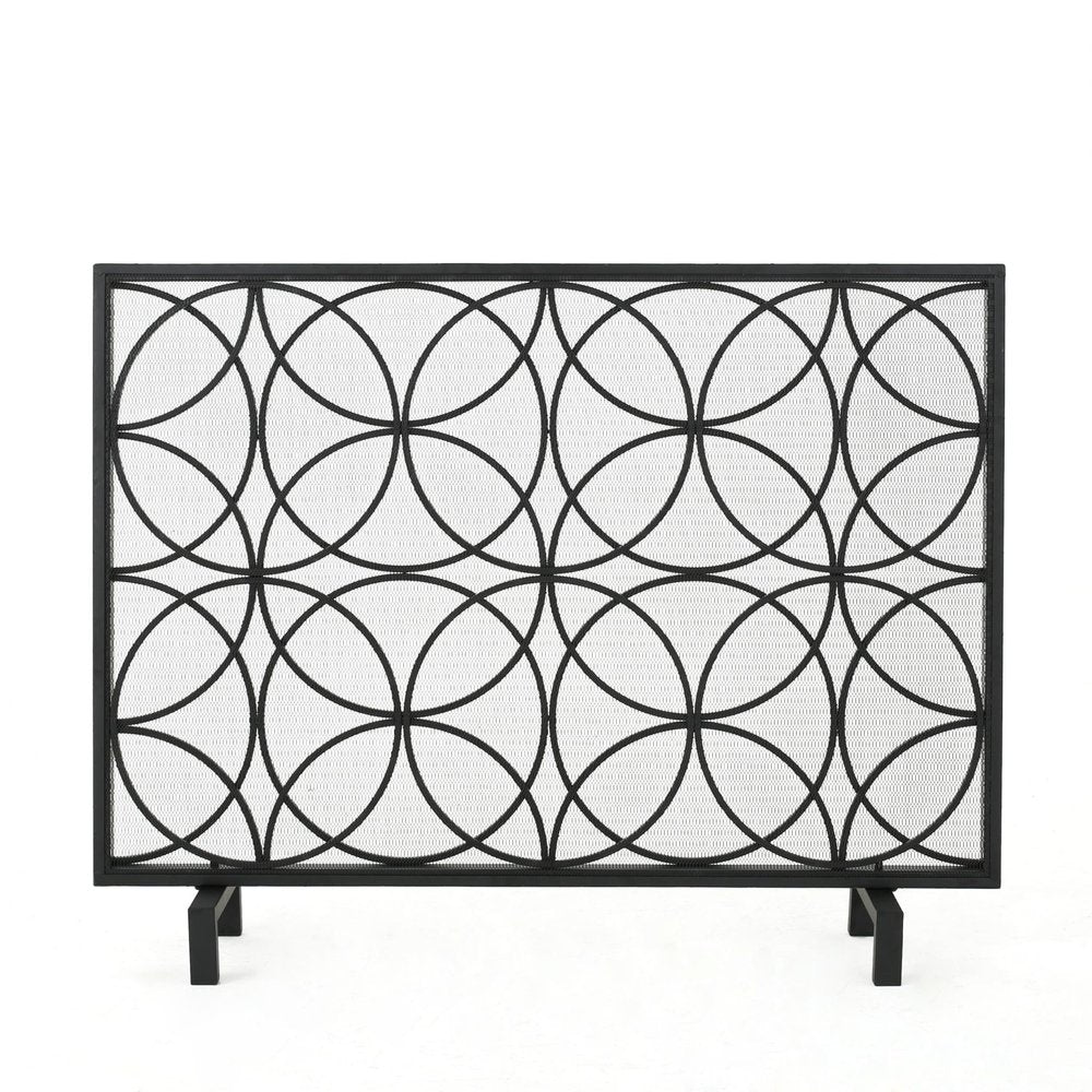 41" Black Carved Geometric Iron And Metal Ethanol Fireplace — view 1