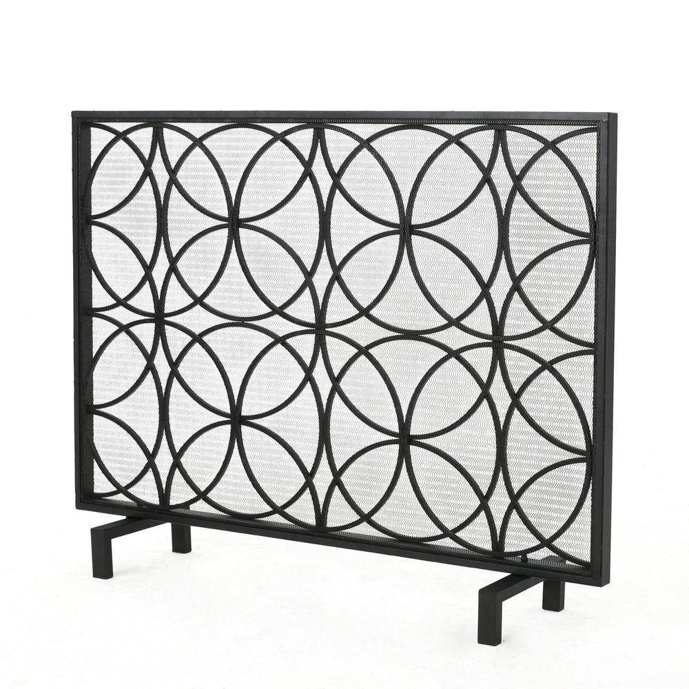 41" Black Carved Geometric Iron And Metal Ethanol Fireplace — view 2