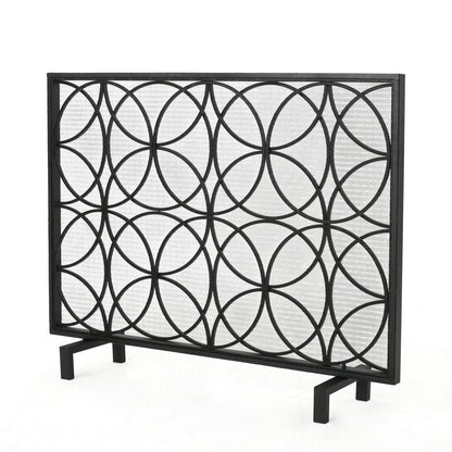 41" Black Carved Geometric Iron And Metal Ethanol Fireplace HomeRoots