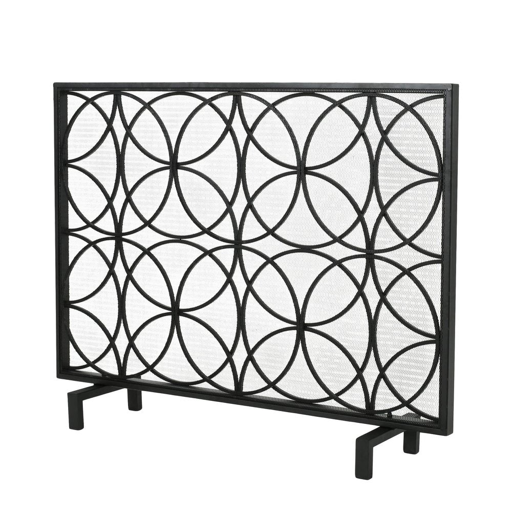 41" Black Carved Geometric Iron And Metal Ethanol Fireplace HomeRoots