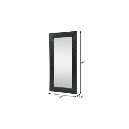 64" Black Solid Wood Leaning Framed Full Length Mirror