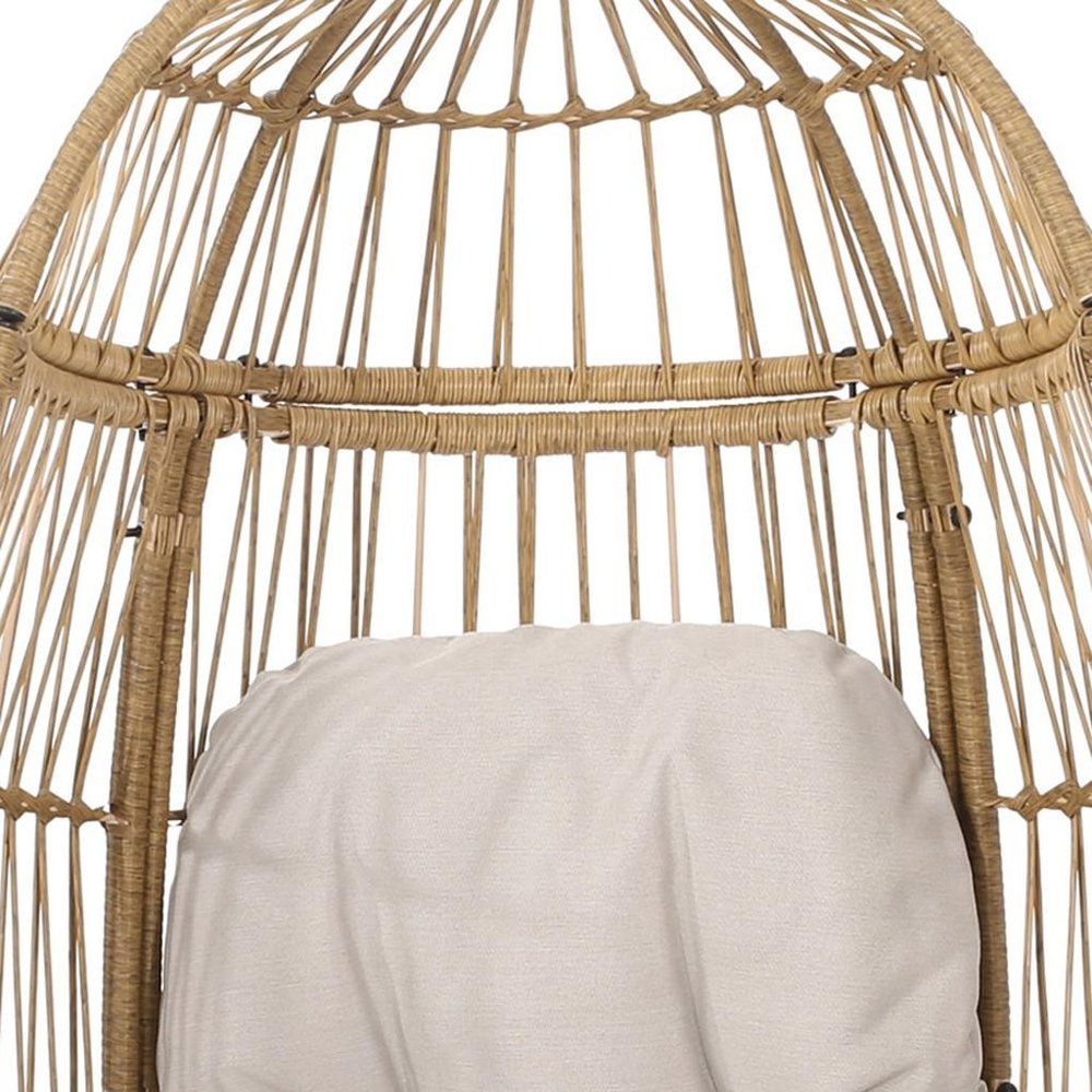 31" White Steel Outdoor Egg Chair with Cream Cushion HomeRoots