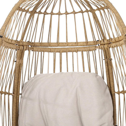31" White Steel Outdoor Egg Chair with Cream Cushion HomeRoots