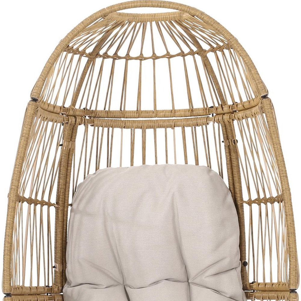 31" White Steel Outdoor Egg Chair with Cream Cushion HomeRoots