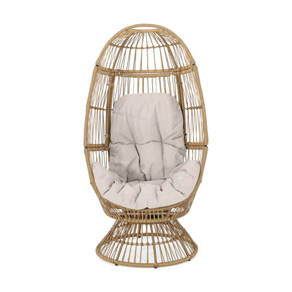 31" White Steel Outdoor Egg Chair with Cream Cushion HomeRoots