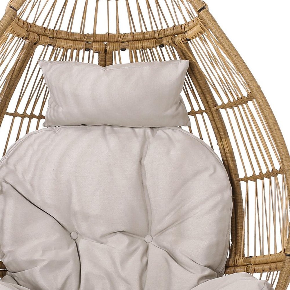 37" Beige Woven Faux Rattan Outdoor Egg Chair with Beige Cushion HomeRoots