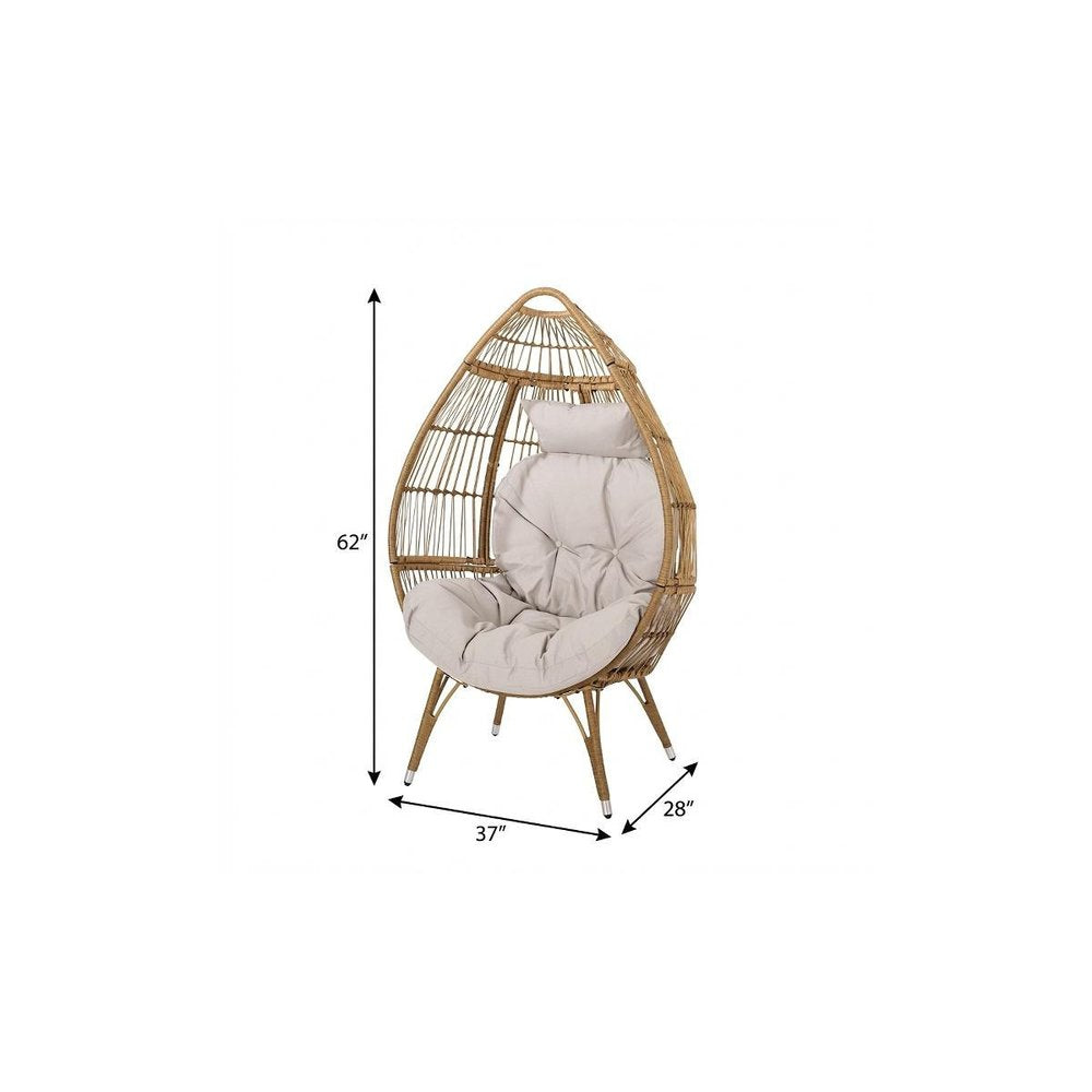 37" Beige Woven Faux Rattan Outdoor Egg Chair with Beige Cushion — view 10
