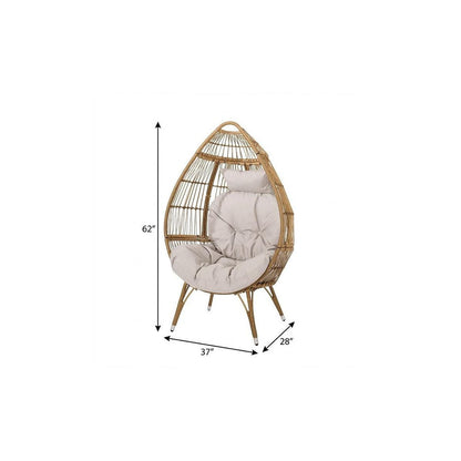 37" Beige Woven Faux Rattan Outdoor Egg Chair with Beige Cushion HomeRoots