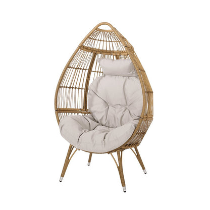 37" Beige Woven Faux Rattan Outdoor Egg Chair with Beige Cushion HomeRoots