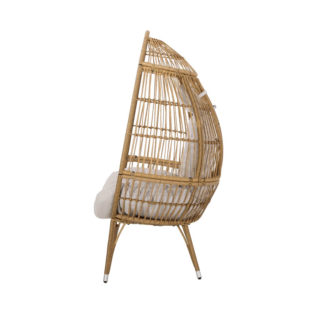 37" Beige Woven Faux Rattan Outdoor Egg Chair with Beige Cushion — view 4