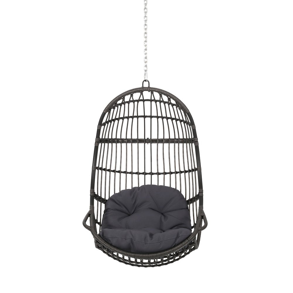 30" Gray Steel Outdoor Egg Chair with Gray Cushion — view 1
